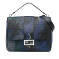 Miniatyrbilde 1 av 9: Pre-owned Fendi Large Zucca Perforated Leather Baguette Satchel Blue