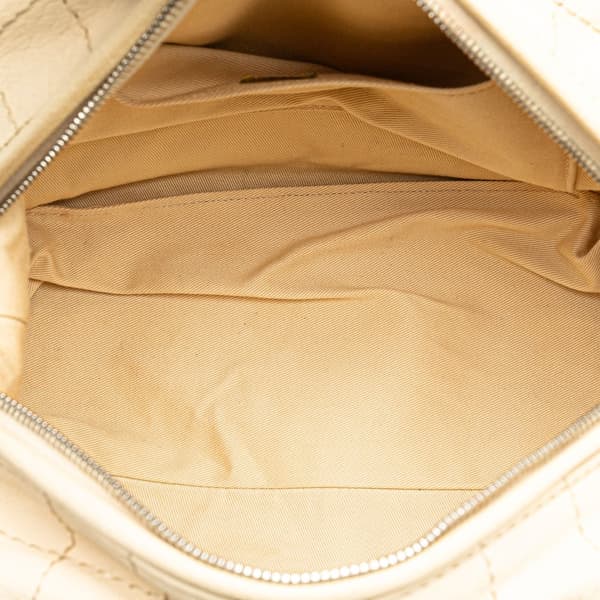 Pre-owned Chanel Goatskin Square Stitch Essential Bowler Brown