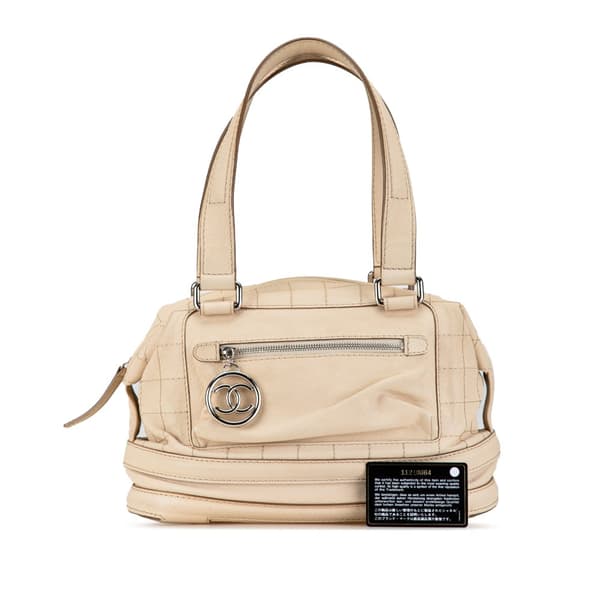 Pre-owned Chanel Goatskin Square Stitch Essential Bowler Brown
