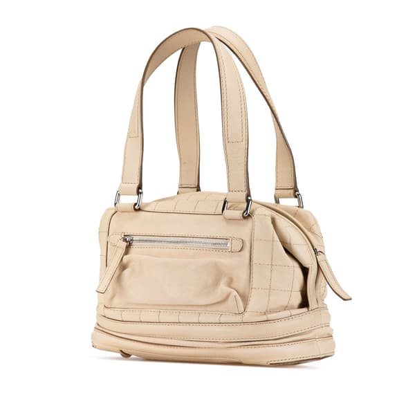 Pre-owned Chanel Goatskin Square Stitch Essential Bowler Brown