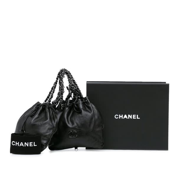 Pre-owned Chanel CC Calfskin Dual Twin Chain Handbag Black