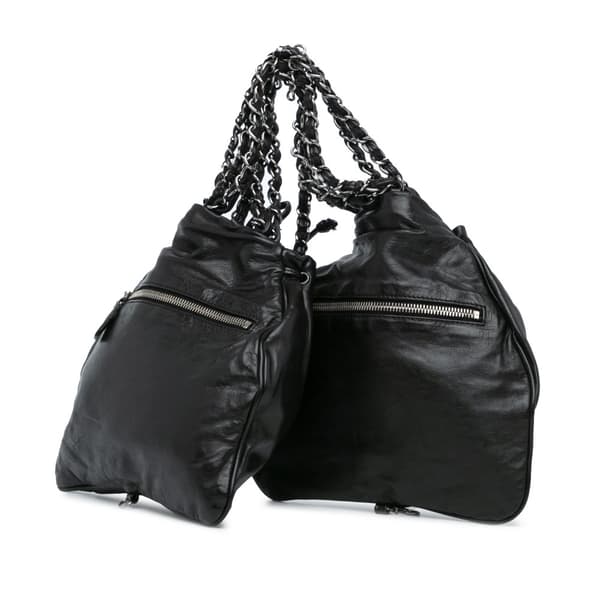 Pre-owned Chanel CC Calfskin Dual Twin Chain Handbag Black