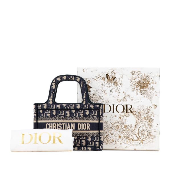 Pre-owned Dior Mini Oblique Book Tote Blue