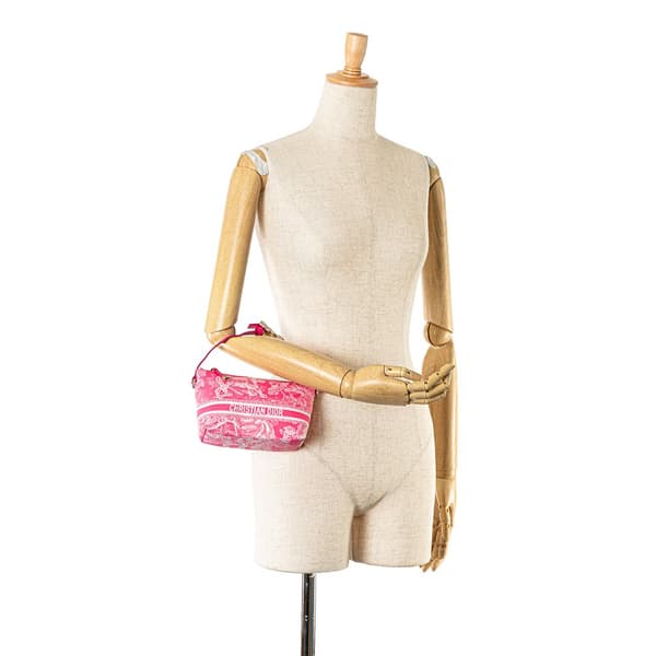 Pre-owned Dior Medium Technical Fabric Toile de Jouy Reverse DiorTravel Nomad Pouch Pink