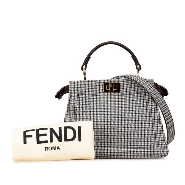 Pre-owned Fendi Small Wool Peekaboo ISeeU Houndstooth Satchel Gray