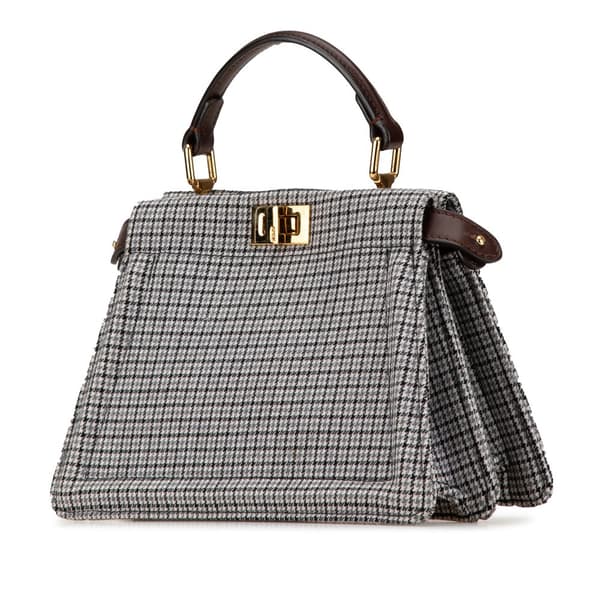 Pre-owned Fendi Small Wool Peekaboo ISeeU Houndstooth Satchel Gray