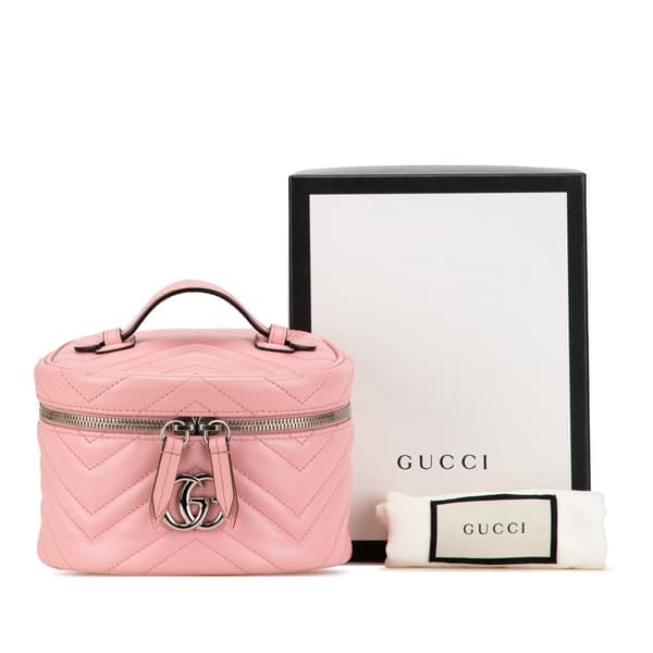 Pre-owned Gucci Mini GG Marmont Round Leather Vanity Bag Pink