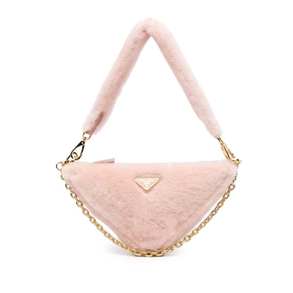Pre-owned Prada Mini Shearling Triangle Satchel Pink