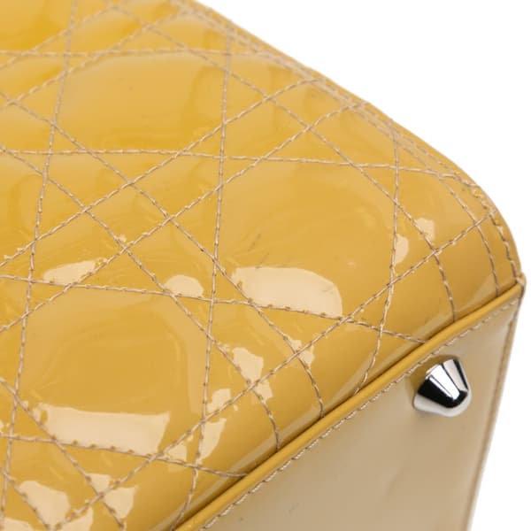 Pre-owned Dior Large Patent Cannage Lady Dior Yellow