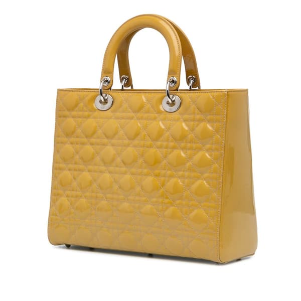 Pre-owned Dior Large Patent Cannage Lady Dior Yellow