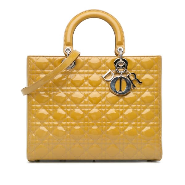 Pre-owned Dior Large Patent Cannage Lady Dior Yellow