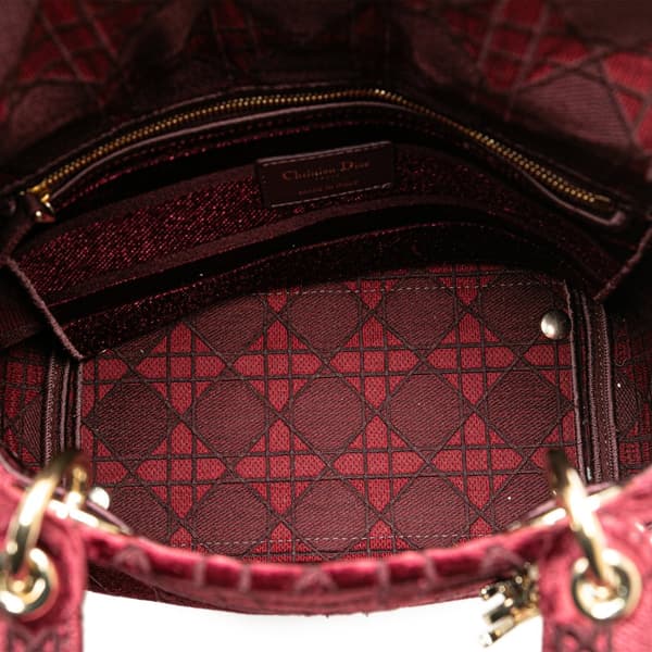 Pre-owned Dior Medium Velvet Cannage Lady D Lite Red