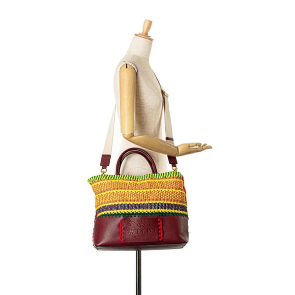 Pre-owned Valentino Crochet and Calfskin Satchel Yellow