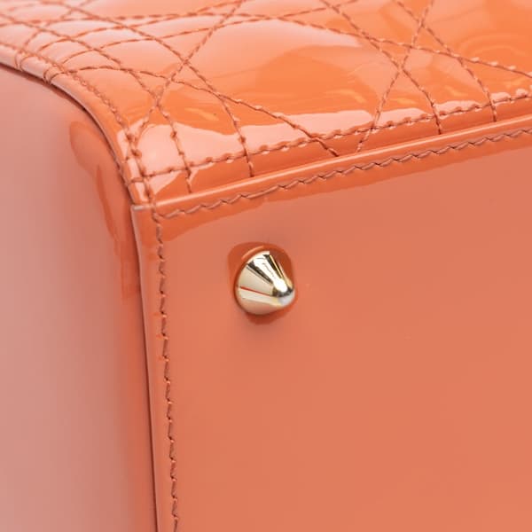 Pre-owned Dior Medium Patent Cannage Lady Dior Orange