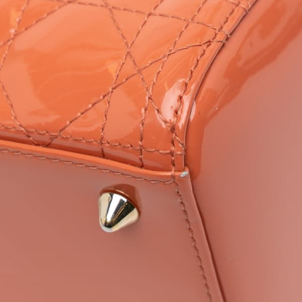 Pre-owned Dior Medium Patent Cannage Lady Dior Orange