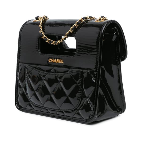 Pre-owned Chanel Mini Quilted Patent Graphic Catch Flap Black