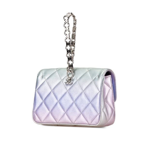 Pre-owned Chanel Quilted Gradient Metallic Calfskin Clutch Silver