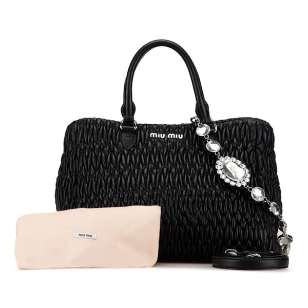 Pre-owned Miu Miu Matelasse Nappa Crystal Satchel Black