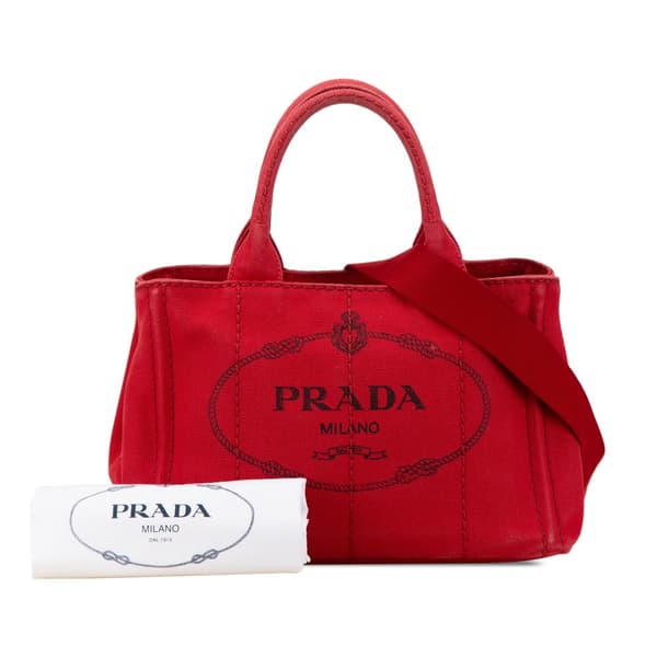 Pre-owned Prada Small Canvas Canapa Logo Satchel Red