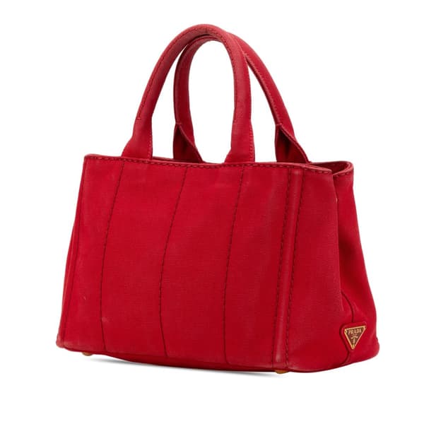 Pre-owned Prada Small Canvas Canapa Logo Satchel Red