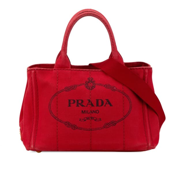 Pre-owned Prada Small Canvas Canapa Logo Satchel Red