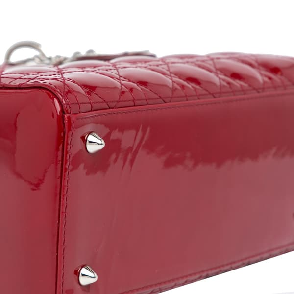 Pre-owned Dior Medium Patent Cannage Lady Dior Red