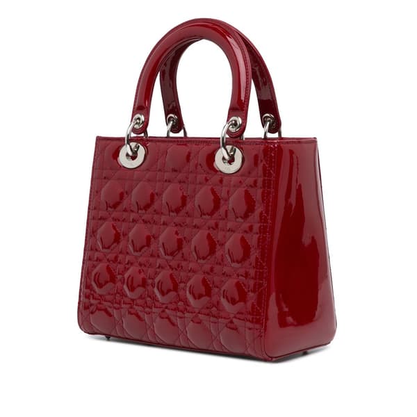 Pre-owned Dior Medium Patent Cannage Lady Dior Red