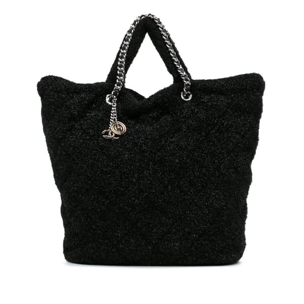 Pre-owned Chanel Large Quilted Knit Pluto Glitter Satchel Black