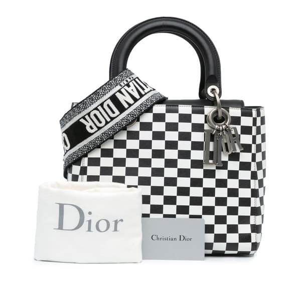 Pre-owned Dior Medium Calfskin Checkered Lady Dior Black