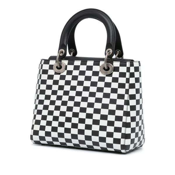 Pre-owned Dior Medium Calfskin Checkered Lady Dior Black