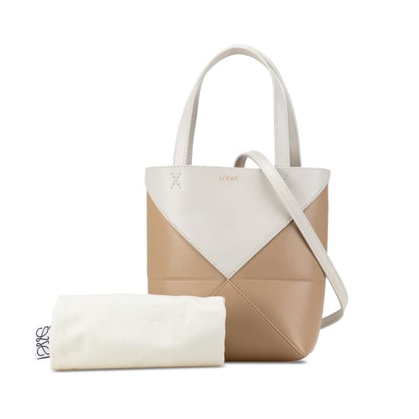 Pre-owned LOEWE Mini Bicolor Calfskin Puzzle Fold Tote Brown