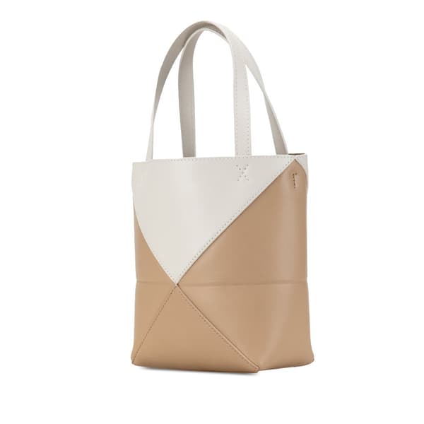 Pre-owned LOEWE Mini Bicolor Calfskin Puzzle Fold Tote Brown