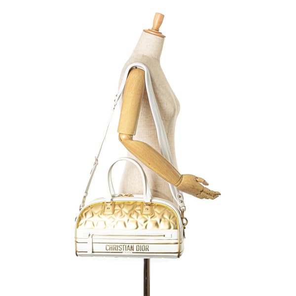 Pre-owned Dior Medium Padded Etoile Leather Vibe Zip Bowling Bag Gold