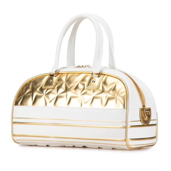 Pre-owned Dior Medium Padded Etoile Leather Vibe Zip Bowling Bag Gold