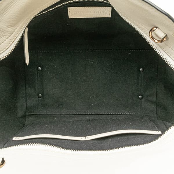 Pre-owned Burberry Mega Check Trimmed Leather Harcourt Satchel White