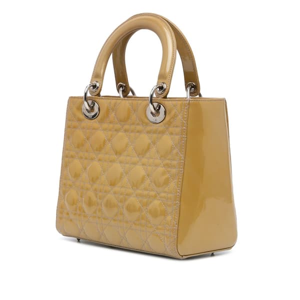 Pre-owned Dior Medium Patent Cannage Lady Dior Brown