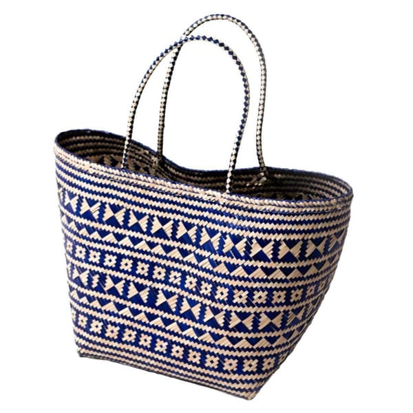 Rootz blå indkøbstaske | Strandtaske | Mulepose KIDUL lavet af rattan