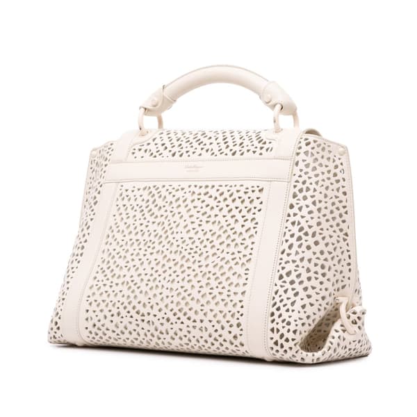 Pre-owned Ferragamo Leather Laser Cut Gancini Sofia White