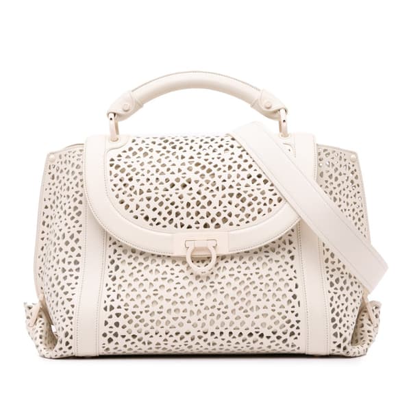 Pre-owned Ferragamo Leather Laser Cut Gancini Sofia White