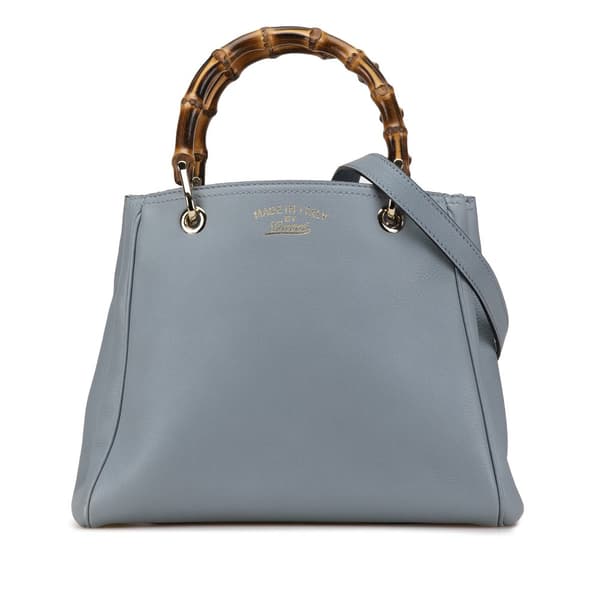 Pre-owned Gucci Small Calfskin Bamboo Shopper Satchel Blue