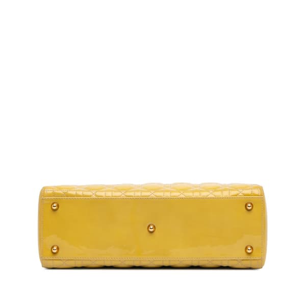 Pre-owned Dior Large Patent Cannage Lady Dior Yellow