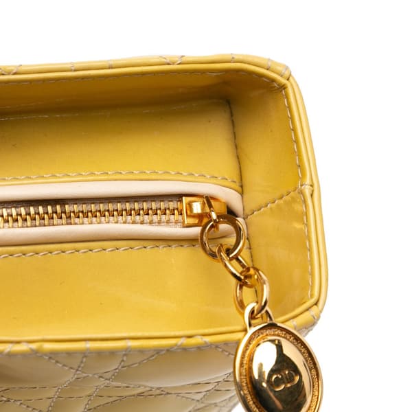 Pre-owned Dior Large Patent Cannage Lady Dior Yellow