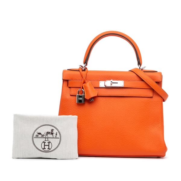 Pre-owned Hermès Togo Kelly II Retourne 28 Orange