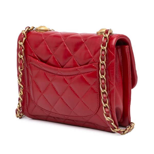 Pre-owned Chanel Mini Quilted Lambskin Soft Square Flap Red