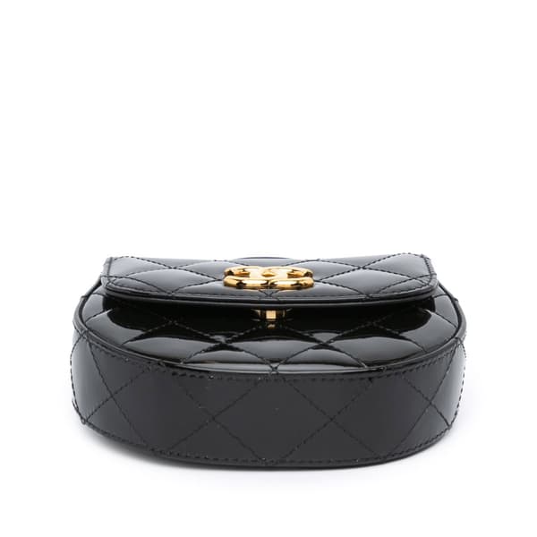 Pre-owned Chanel Mini CC Quilted Patent Leather Top Handle Clutch with Chain Black