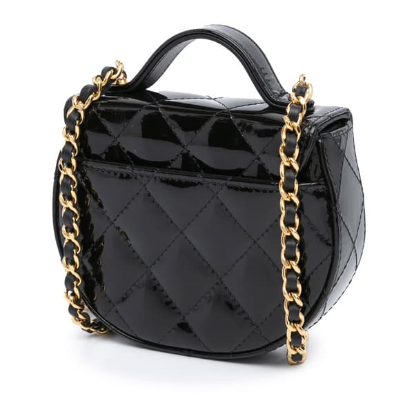Pre-owned Chanel Mini CC Quilted Patent Leather Top Handle Clutch with Chain Black