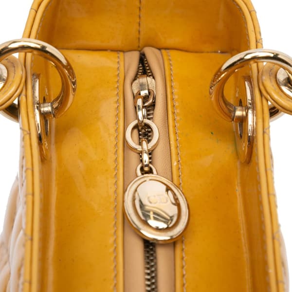 Pre-owned Dior Medium Patent Cannage Lady Dior Brown