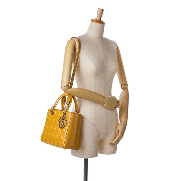 Pre-owned Dior Medium Patent Cannage Lady Dior Brown
