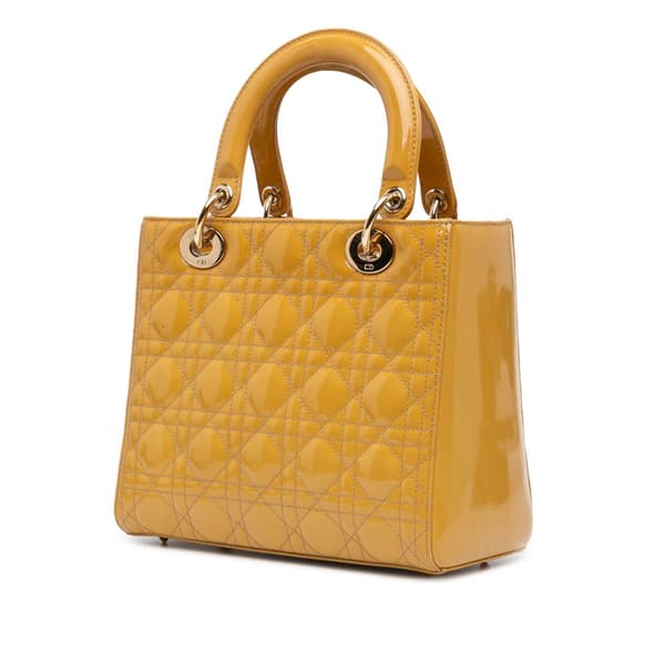 Pre-owned Dior Medium Patent Cannage Lady Dior Brown
