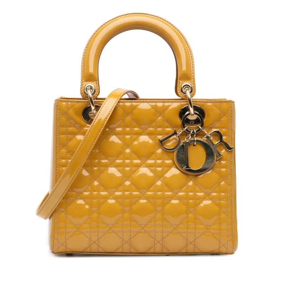 Pre-owned Dior Medium Patent Cannage Lady Dior Brown